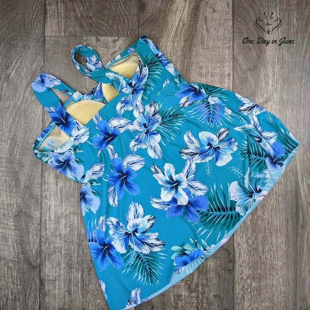 Coastal Blue Crisscross Front Halter Neck Tankini Swimsuit Size XS (0-2)